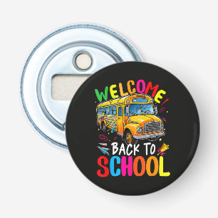 Welkom terug op de schoolbus 1e dag van school button flesopener