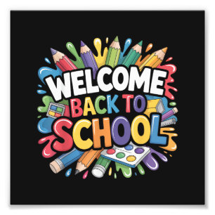 Welkom terug op school eerste schooldag leraar foto afdruk
