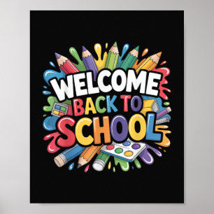 Welkom terug op school eerste schooldag leraar poster
