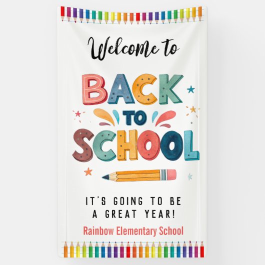 Welkom terug op school, eerste schooldag spandoek (Verticaal)