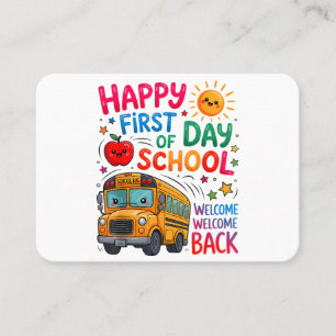 Welkom terug op school gelukkige eerste dag leraar visitekaartje