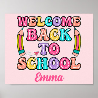 Welkom Terug Op School Groovy Papieren Vliegtuig Poster