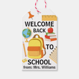 Welkom terug op school Kleurrijke schoolspullen Cadeaulabel