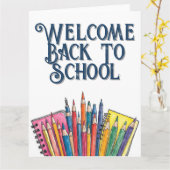 Welkom terug op school – kleurrijke start kaart (Gele Bloem)