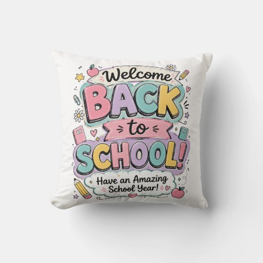 Welkom terug op school Mooie Pastel Typografie Rin Kussen (Voorkant)
