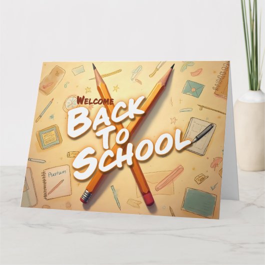 Welkom terug op school – Potlood Kunst Design Kaart (Voorkant)