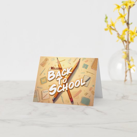 Welkom terug op school – Potlood Kunst Design Kaart (Gele Bloem)