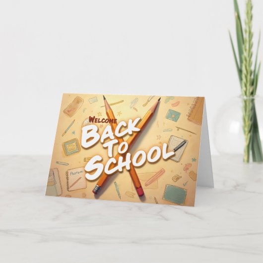 Welkom terug op school – Potlood Kunst Design Kaart (Voorkant)
