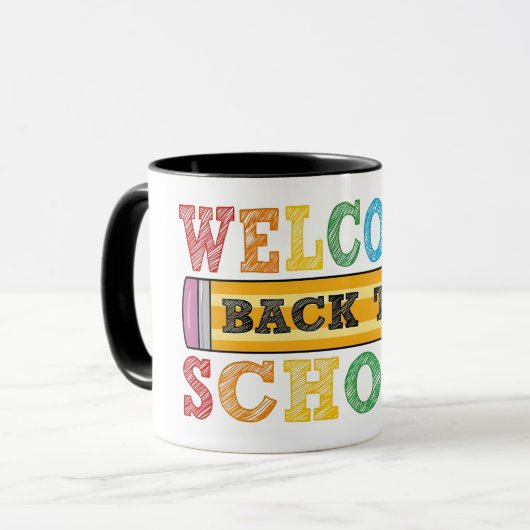 Welkom terug op school – Potloodillustratie Mok (Voorkant links)