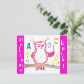 Welkom terug op school roze chevron uil briefkaart (Staand voorkant)