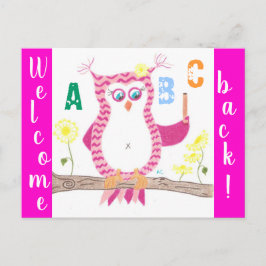 Welkom terug op school roze chevron uil briefkaart