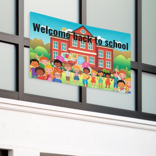 Welkom terug op school spandoek (Buitenkant Gebouw)