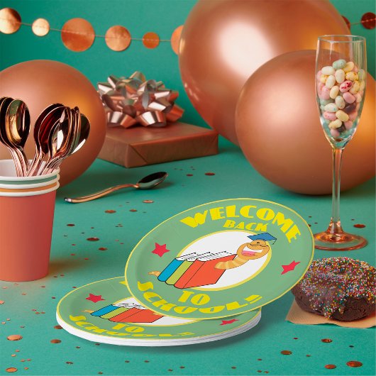 Welkom terug op schoolboekworm papieren bordje