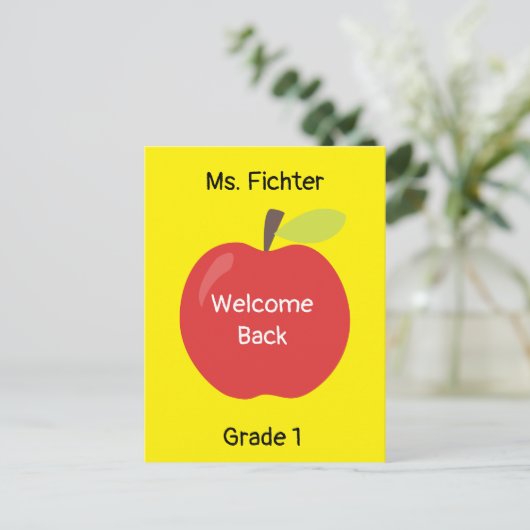 Welkom Terug Rode Apple met de Naam van de Leraar  Briefkaart (Staand voorkant)