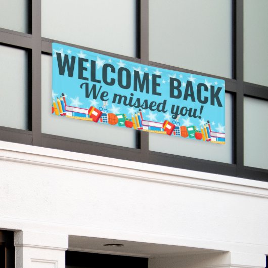 Welkom terug, we hebben je school gemist spandoek (Buitenkant Gebouw)