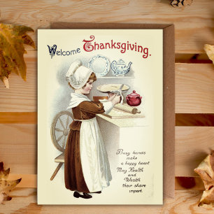 Welkom Thanksgiving  Pilgrim Meisje Custom Feestdagen Kaart