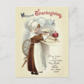 Welkom Thanksgiving Vintage Pilgrim Girl Briefkaart (Voorkant)