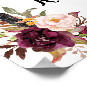 Welkom Thee Bruidsfeest Marsala Bloemen Bord Poster (Hoek)