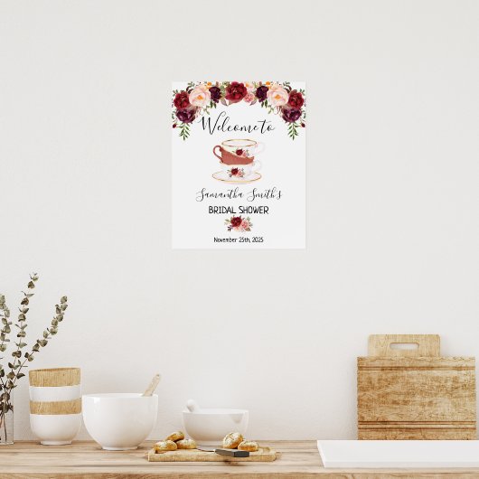 Welkom Thee bruidsfeest marsala bloemenschild Poster (Keuken)