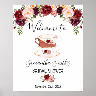 Welkom Thee bruidsfeest marsala bloemenschild Poster