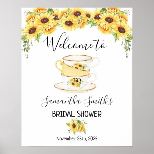 Welkom Thee bruidsfeest zonnebloemen bloemenschild Poster (Voorkant)