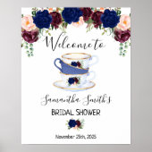 Welkom Theebruidsshower navy marsala bloemenbord Poster (Voorkant)