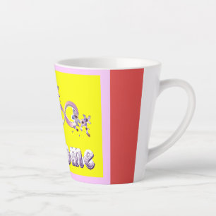 Welkom thema kleuren zilver rood geel met woorden latte mok
