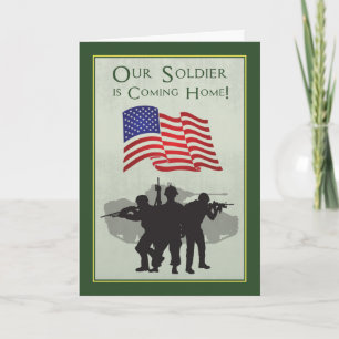 Welkom thuis als soldaat door hun terugkeer te aan aankondiging