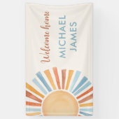 Welkom thuis baby boy zon boho zonneschijn spandoek (Verticaal)