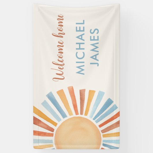 Welkom thuis baby boy zon boho zonneschijn spandoek (Verticaal)