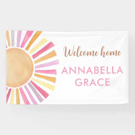 Welkom thuis baby meisje zon boho zonneschijn spandoek (Horizontaal)