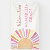 Welkom thuis baby meisje zon boho zonneschijn spandoek (Verticaal)