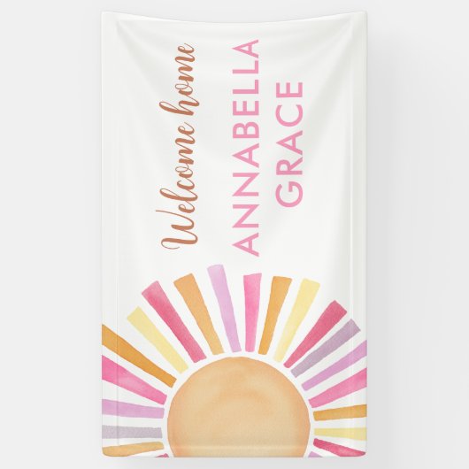 Welkom thuis baby meisje zon boho zonneschijn spandoek (Verticaal)