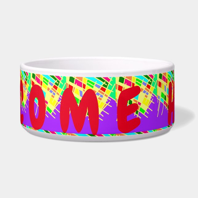 Welkom thuis brite splash kunst en bericht voerbakje (Voorkant)