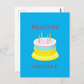 Welkom thuis diep marienblauw met een cake briefkaart (Voorkant / Achterkant)