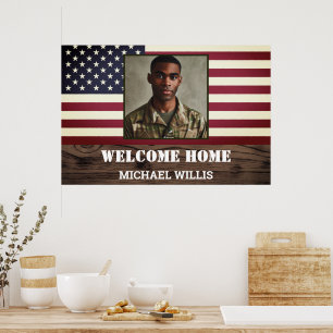 Welkom thuis feest Soldaat Aangepaste foto USA vla Poster