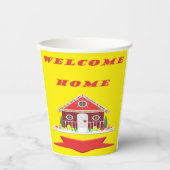 Welkom thuis, helder geel en rood afbeelding papieren bekers (Voorkant)