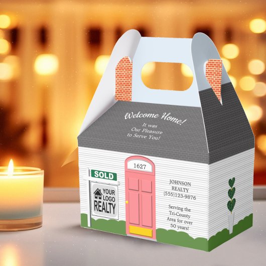 Welkom Thuis Houten Makelaar Logo Roze Deur Bedankdoosjes
