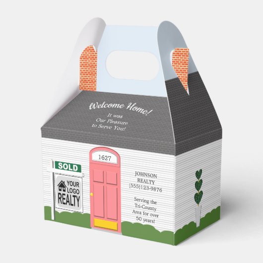 Welkom Thuis Houten Makelaar Logo Roze Deur Bedankdoosjes (Achterkant)
