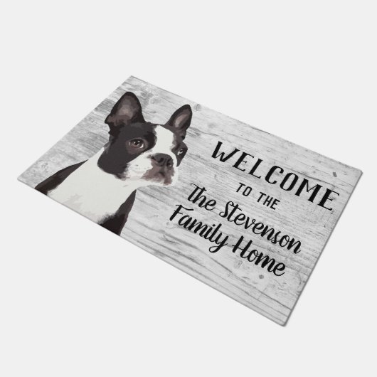 Welkom thuis in Boston Terrier Dog Animal Familien Deurmat (Schuin)