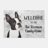 Welkom thuis in Boston Terrier Dog Animal Familien Deurmat (Voorkant)