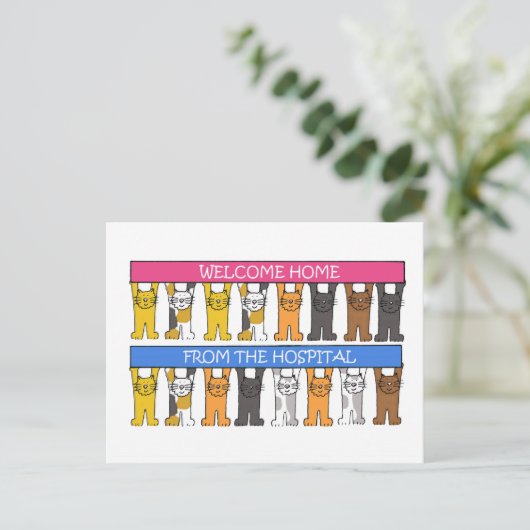 Welkom thuis in het ziekenhuis van Cartoon Cats Briefkaart (Staand voorkant)