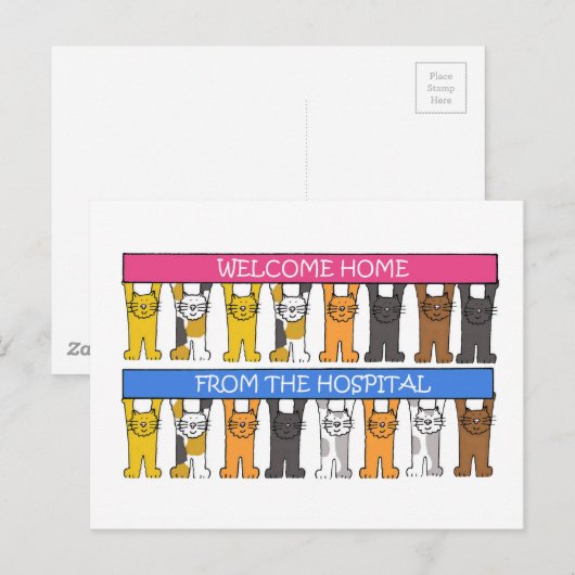 Welkom thuis in het ziekenhuis van Cartoon Cats Briefkaart (Voorkant / Achterkant)