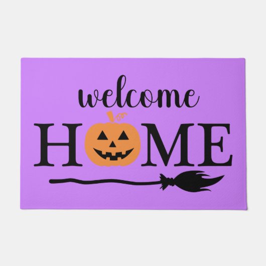 Welkom thuis Jack O'Lantern Halloween Bezem Heks Deurmat (Voorkant)