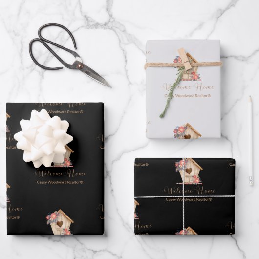 Welkom Thuis Makelaar Persoonlijk in Zwart & Grijs Inpakpapier Vel (Voorkant)