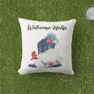 Welkom thuis met cowboylaarzen/hoed & bloemen/voge buitenkussen