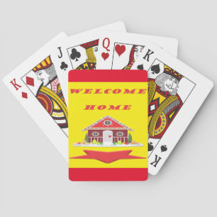 Welkom thuis met rode kleuren in huis pokerkaarten