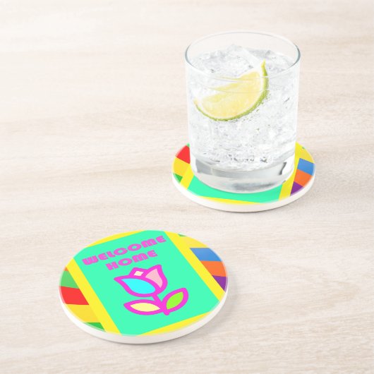 WELKOM THUIS MET STRIPEN EN STROOMPATROON ZANDSTEEN ONDERZETTER (Zijkant)