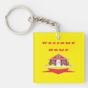 WELKOM THUIS ONTWERP MET KORTE ROOD EN HAPPY SLEUTELHANGER