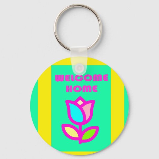 WELKOM THUIS PAARSE EN GEEL ONTWERP SLEUTELHANGER (Voorkant)